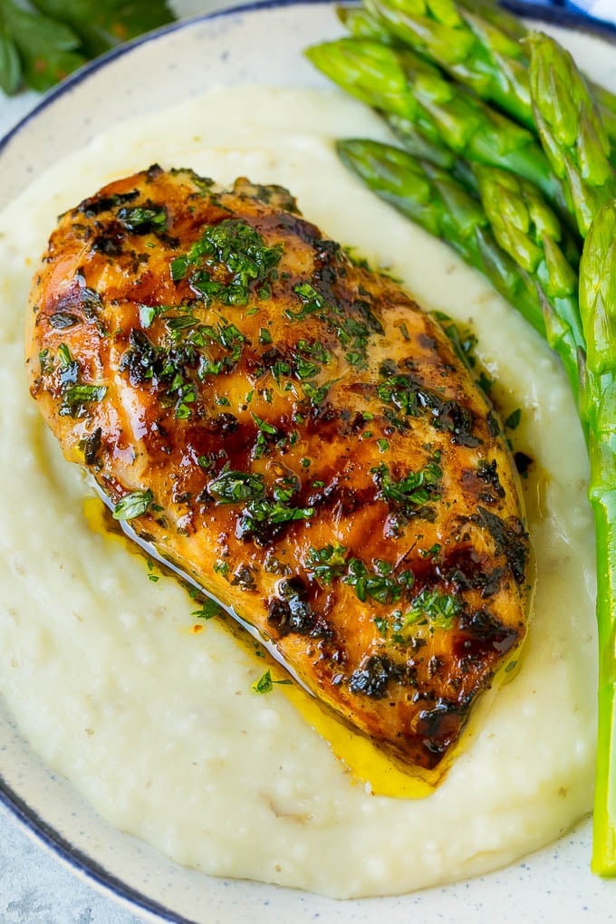 Grilled Chicken Breast Recipe | Marinated Chicken Breast | Chicken Marinade #chicken #grilling #marinade #summer #dinner #sadud Grilled chicken breast served with mashed potatoes and asparagus.