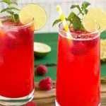 This sparkling raspberry limeade has just 4 ingredients and is a super refreshing drink for a hot day.