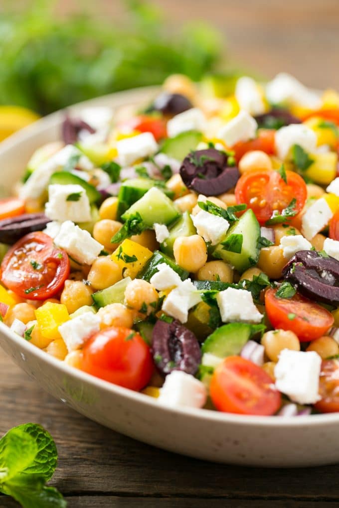 Greek Salad | Chopped Greek salad | Chopped Salad #salad #vegetarian #cheese #chickpeas #lunch #sadud Chopped Greek salad with tomatoes, olives, cucumbers, chickpeas and feta cheese.