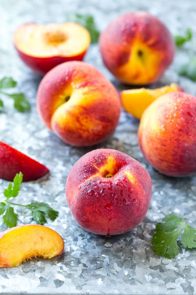 Peach Salsa | Fruit Salsa #peaches #salsa #dip #appetizer #sadud Fresh whole and cut fruit.