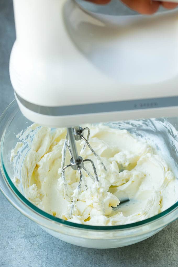 Cream Cheese Fruit Dip | Fruit Recipe | Fruit Dip #fruit #dip #creamcheese #snack #dessert #sadud A mixer whipping up cream cheese for fruit dip.