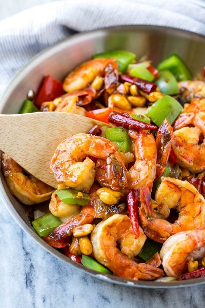 Kung Pao Shrimp | Shrimp Recipe | Shrimp Stir Fry | Easy Shrimp Recipe #shrimp #stirfry #peppers #dinner #sadud #spicy A skillet of spicy shrimp with peanuts and vegetables.