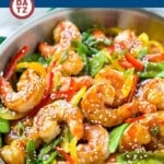 This recipe for teriyaki shrimp stir fry is shrimp and vegetables coated in a homemade teriyaki sauce.