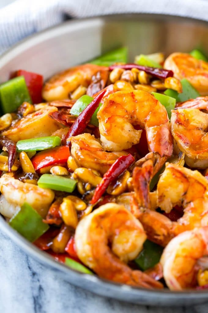 This recipe for Kung Pao shrimp is veggies, peanuts and plenty of shrimp, cooked in a savory and spicy sauce. Make your own take out in just 20 minutes!