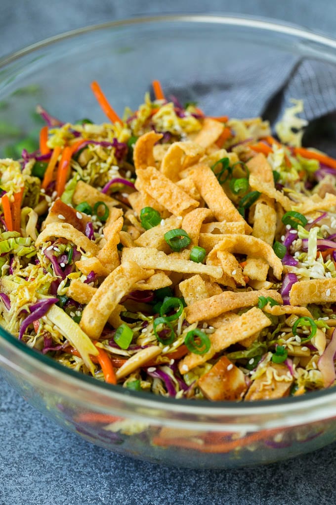 Chinese Chicken Salad Recipe | Asian Chicken Salad #salad #chicken #chickensalad #cabbage #lunch #dinner #sadud Chinese chicken salad with cabbage, carrots and crispy wonton strips.