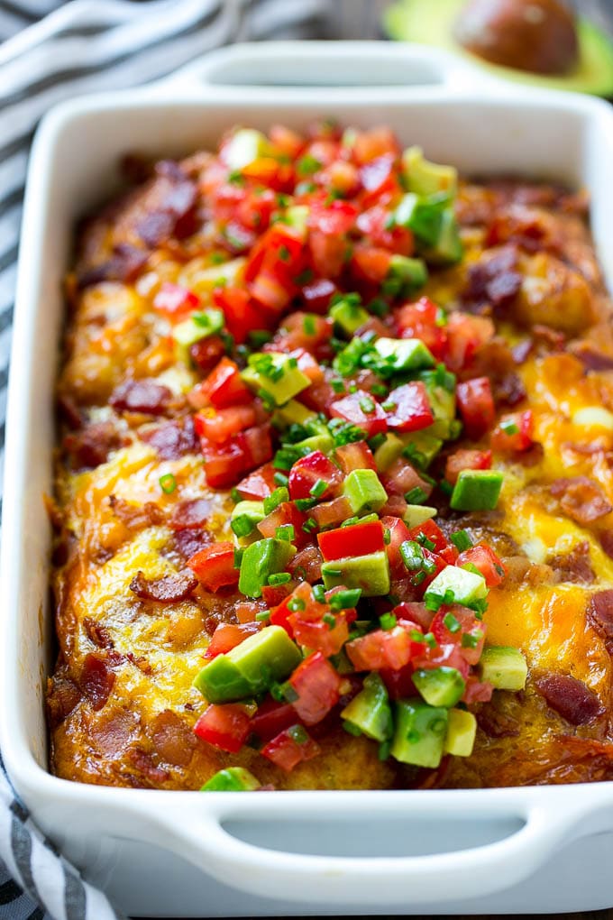 Breakfast Casserole with Bacon Recipe | Bacon and Egg Casserole | Egg Casserole with Bacon | Bacon Breakfast Casserole #eggs #bacon #casserole #breakfast #brunch #sadud A baked egg dish with a topping of vegetables.