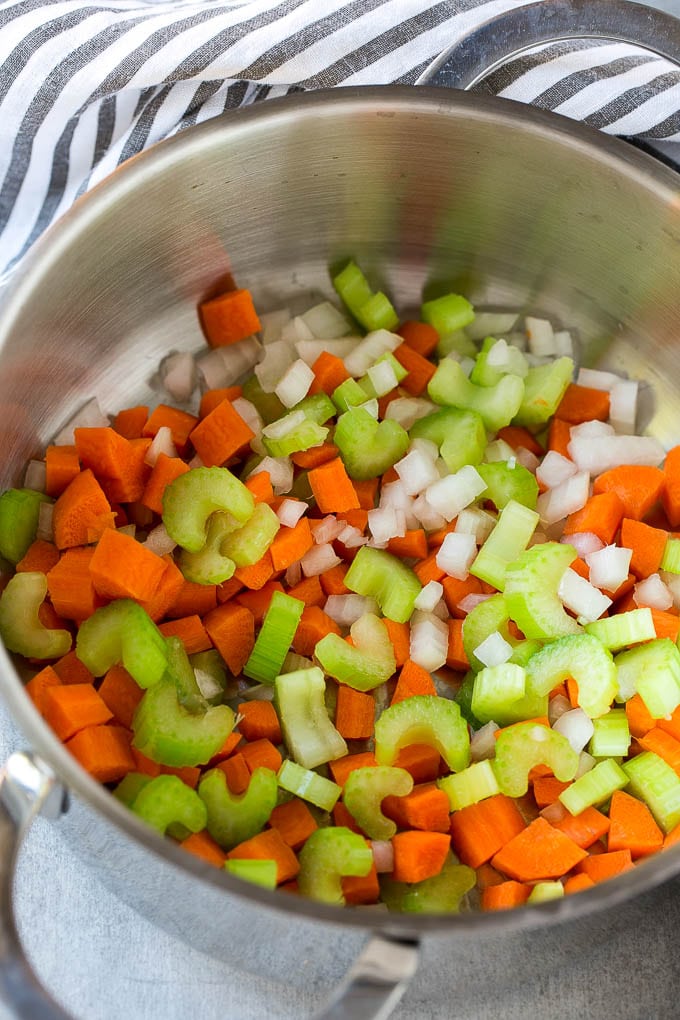 Hamburger Soup Recipe | Hamburger Stew | Ground Beef Soup #hamburger #soup #groundbeef #stew #dinner #sadud A pot with onions, carrots and celery.
