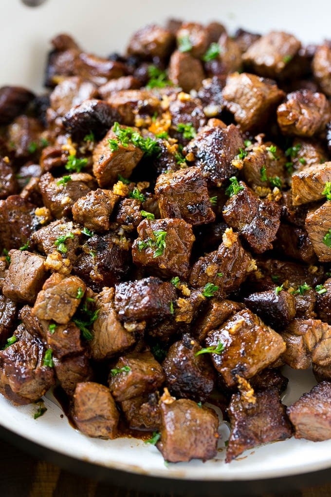 Steak Bites in Garlic Butter Recipe | Garlic Steak | Sirloin Steak Recipe | Steak Appetizer #steak #lowcarb #keto #sadud #dinner Bites of sirloin steak in a garlic sauce.