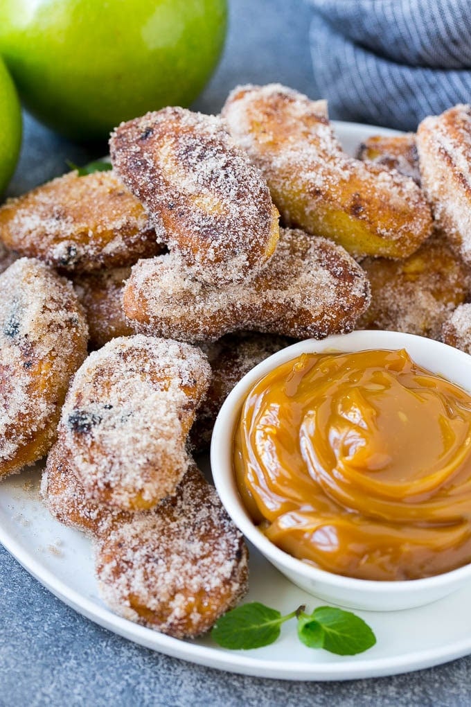 Apple Fries Recipe | Fried Apples Recipe | Cinnamon Sugar Apples | Apple Dessert Recipe #apples #dessert #sadud #fall A platter of cinnamon sugar coated apple fries served with caramel dip.
