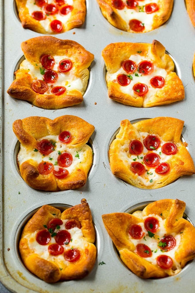 Pizza Muffins Recipe | Pizza Bites | Pizza Cups | Pizza Appetizer #pizza #appetizer #sadud Savory pizza muffins in a muffin tin.