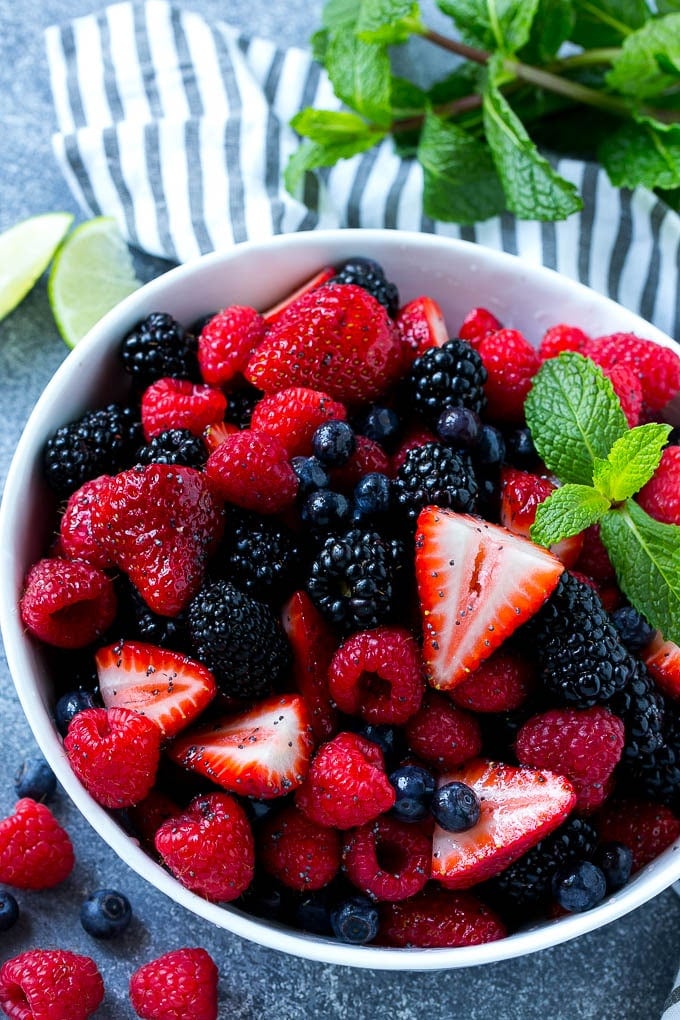 Berry Fruit Salad Recipe | Berry Salad | Summer Berry Salad | Fruit Salad Recipe #berries #fruitsalad #sadud A bowl of berry fruit salad tossed in a honey lime dressing and garnished with fresh mint.