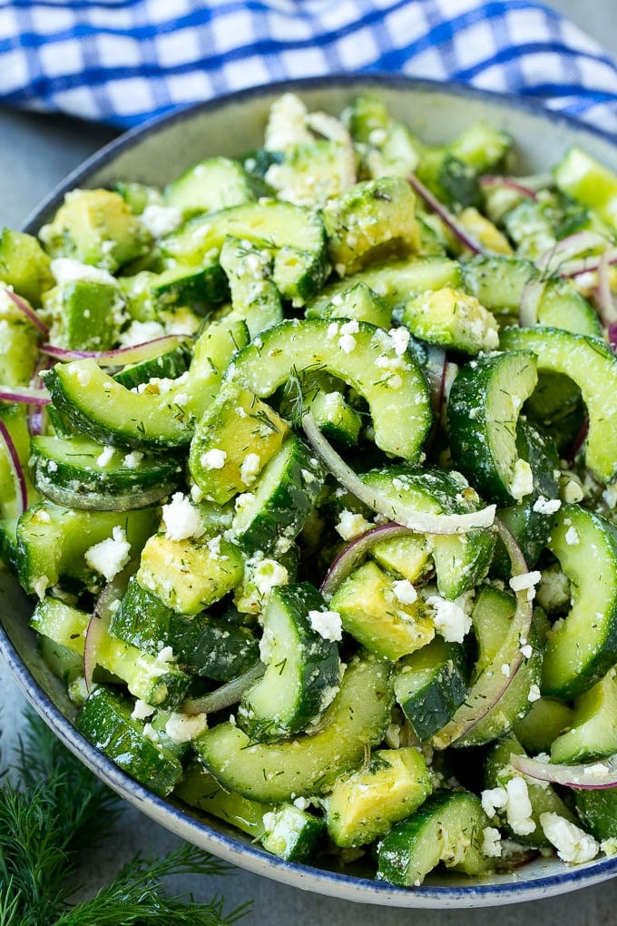 Cucumber Feta Salad Recipe | Cucumber Salad | Feta Cheese Salad | Summer Salad #salad #cucumber #sadud Cucumber feta salad with avocado, dill and red onions, all tossed in a Greek style dressing.