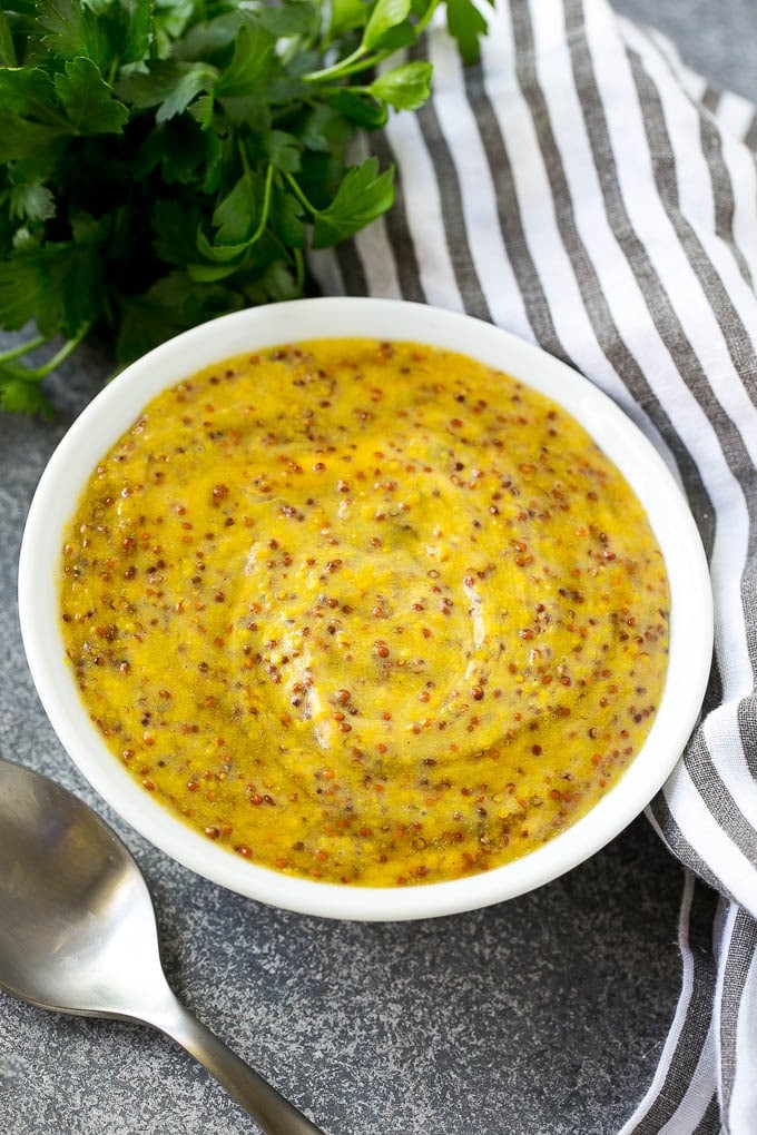 Honey Mustard Chicken Recipe | Baked Chicken Recipe | Easy Chicken Recipe #chicken #dinner #sadud A bowl of honey mustard sauce.
