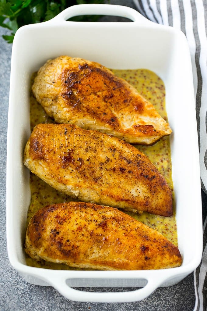 Honey Mustard Chicken Recipe | Baked Chicken Recipe | Easy Chicken Recipe #chicken #dinner #sadud Seared chicken breasts in a baking dish.