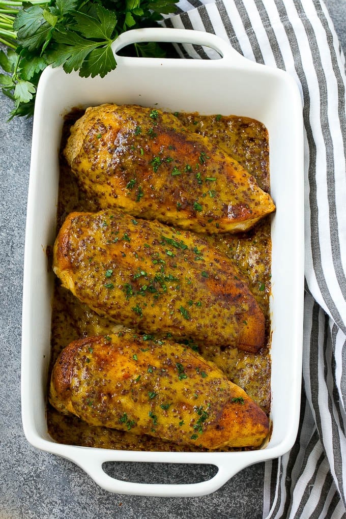 Honey Mustard Chicken Recipe | Baked Chicken Recipe | Easy Chicken Recipe #chicken #dinner #sadud A baking dish of honey mustard chicken breasts.