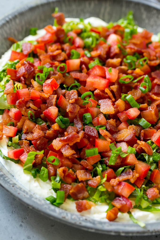 BLT Dip Recipe | Bacon Dip Recipe | Ranch Dip #dip #ranch #bacon #lettuce #tomato #appetizer #sadud BLT dip with a creamy ranch base, lettuce, tomatoes and bacon.
