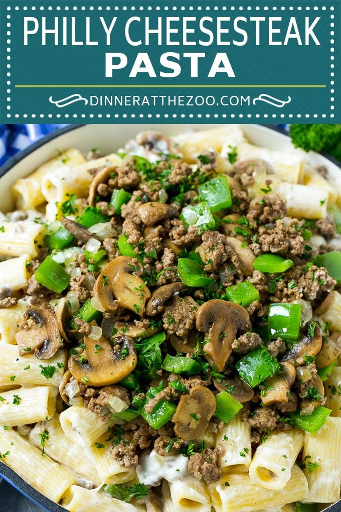 Philly Cheesesteak Pasta | Ground Beef Pasta | Creamy Pasta #phillycheesesteak #beef #pasta #peppers #mushrooms #dinner #sadud