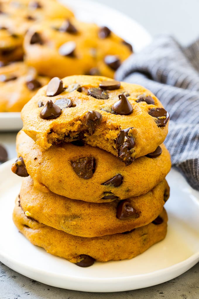 Pumpkin Chocolate Chip Cookies Recipe | Pumpkin Cookies | Pumpkin Chocolate Cookies #pumpkin #cookies #chocolate #baking #fall #sadud #dessert A stack of pumpkin chocolate chip cookies.