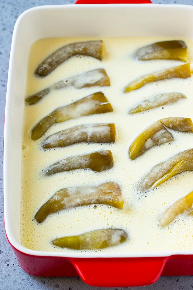 Chile Relleno Casserole Recipe | Baked Chile Rellenos | Mexican Casserole #casserole #chiles #mexican #cheese #dinner #sadud Stuffed green chiles in an egg batter.