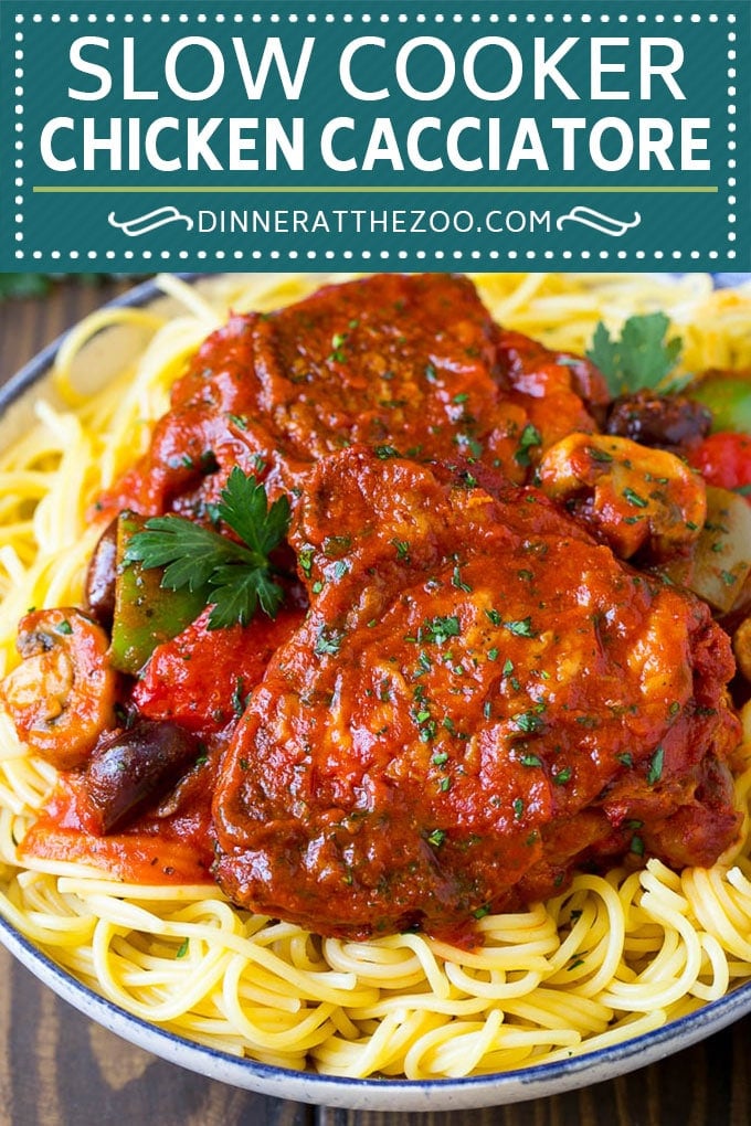 Slow Cooker Chicken Cacciatore Recipe | Italian Chicken #chicken #crockpot #slowcooker #dinner #italianfood #peppers #sadud