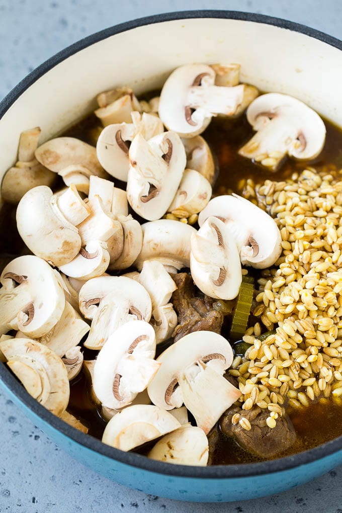 Beef Barley Soup Recipe | Beef Soup | Barley Soup #soup #beef #dinner #vegetables #sadud #comfortfood Beef barley soup with sliced mushrooms and barley stirred in.