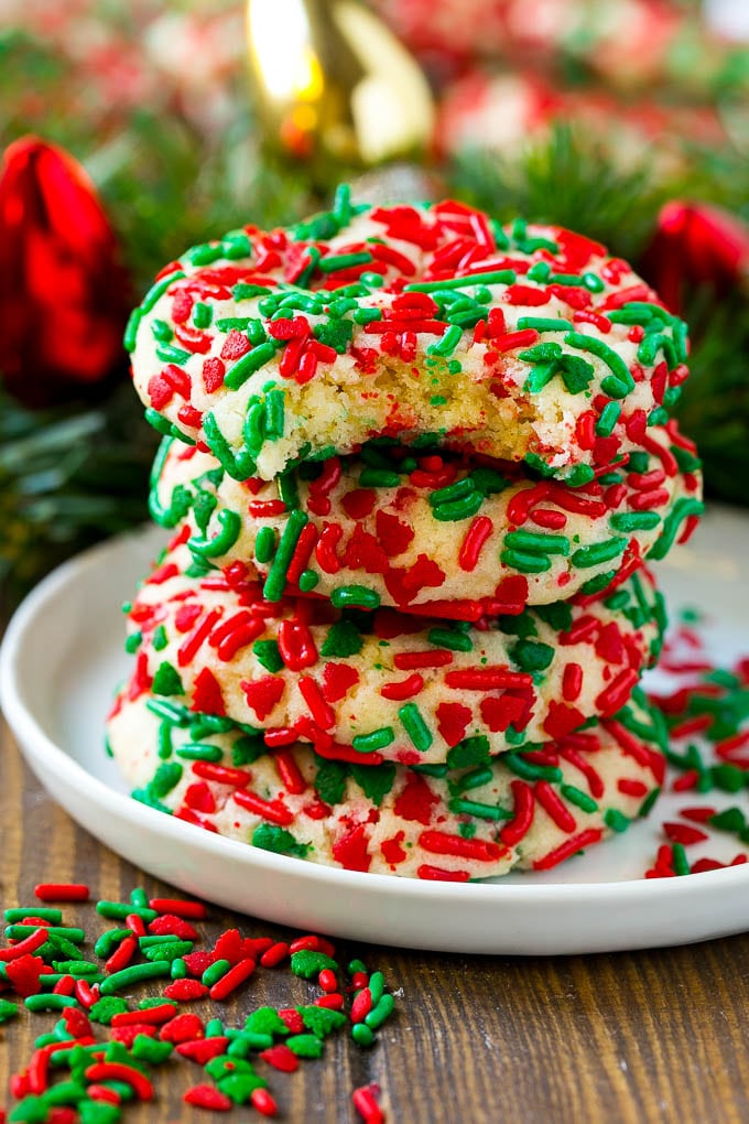 Cake Mix Cookies Recipe | Sprinkle Cookies | Christmas Cookies #cookies #christmas #sprinkles #dessert #baking #sadud A stack of cake mix cookies made with white cake mix and festive sprinkles.