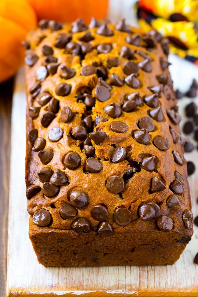Pumpkin Chocolate Chip Bread Recipe | Pumpkin Bread | Chocolate Pumpkin Bread #pumpkin #bread #fall #chocolate #baking #dessert #sadud A loaf of pumpkin chocolate chip bread.