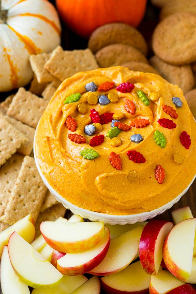 Pumpkin Dip Recipe | Dessert Dip | Pumpkin Pie Dip #pumpkin #dessert #dip #fall #thanksgiving #sadud Pumpkin dip served with apples, gingersnap cookies and graham crackers.