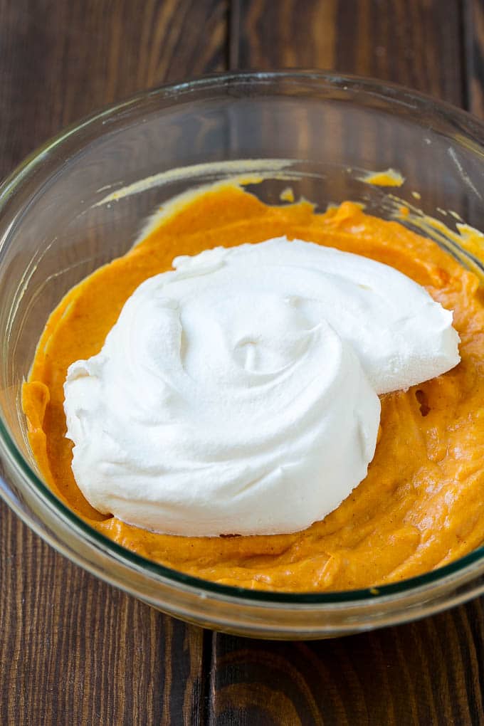 Pumpkin Dip Recipe | Dessert Dip | Pumpkin Pie Dip #pumpkin #dessert #dip #fall #thanksgiving #sadud Cool whip in a bowl with the creamy base.