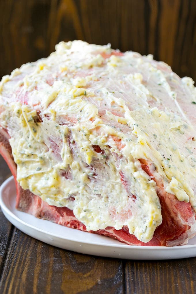 Smoked Prime Rib Recipe | Easy Prime Rib | Smoked Beef | Holiday Prime Rib #primerib #beef #smoker #dinner #sadud #christmas #thanksgiving #lowcarb #keto A roast coated in garlic and herb butter.