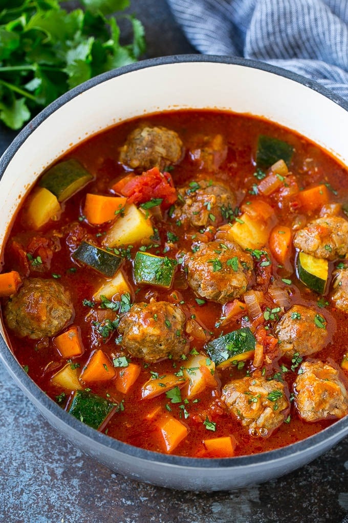 Albondigas Soup | Meatball Soup | Mexican Soup #soup #meatballs #beef #rice #glutenfree #dinner #sadud #comfortfood Albondigas soup made with beef meatballs, vegetables and potatoes.