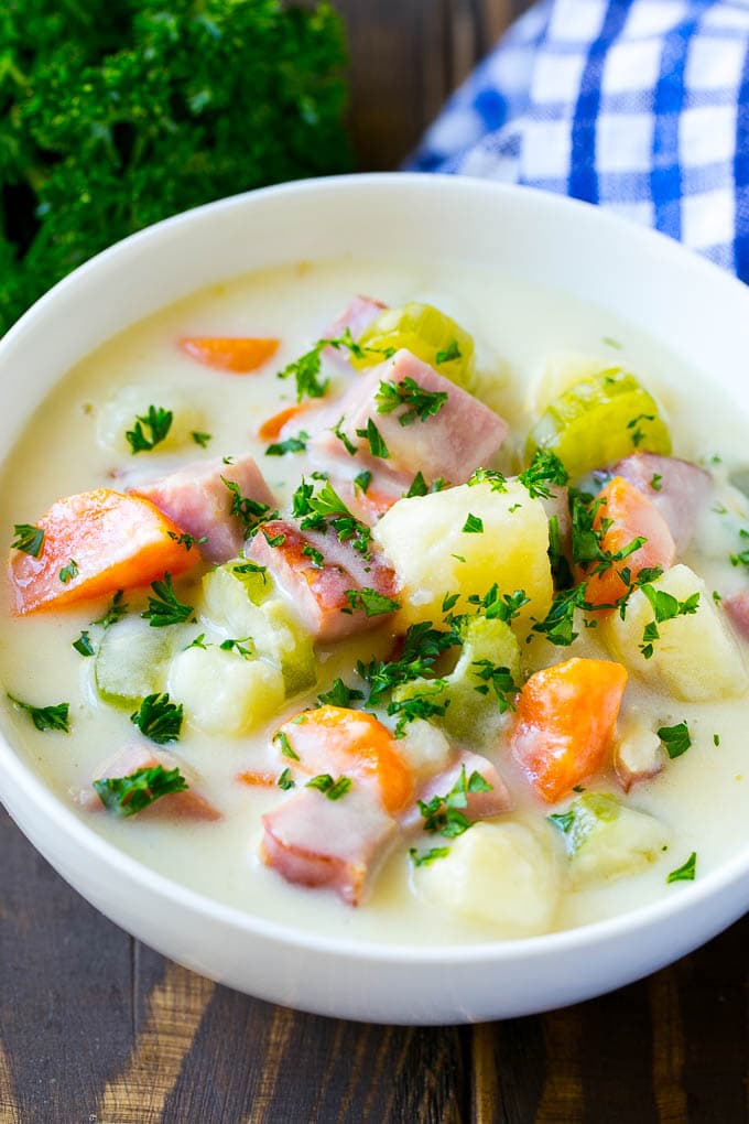 Ham and Potato Soup | Ham Soup | Potato Soup #soup #ham #potato #dinner #comfortfood #sadud A bowl of ham and potato soup loaded with veggies in a creamy broth.