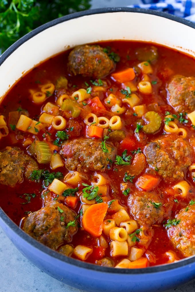 Italian Meatball Soup Recipe | Meatball Soup | Beef Meatballs #meatballs #beef #soup #italian #dinner #sadud #comfortfood Italian meatball soup with beef meatballs, ditalini pasta and vegetables in a tomato broth.