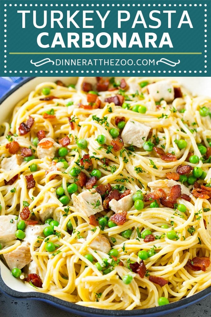 Turkey Pasta Carbonara | Turkey Pasta | Leftover Turkey Recipe #turkey #pasta #bacon #peas #dinner #sadud