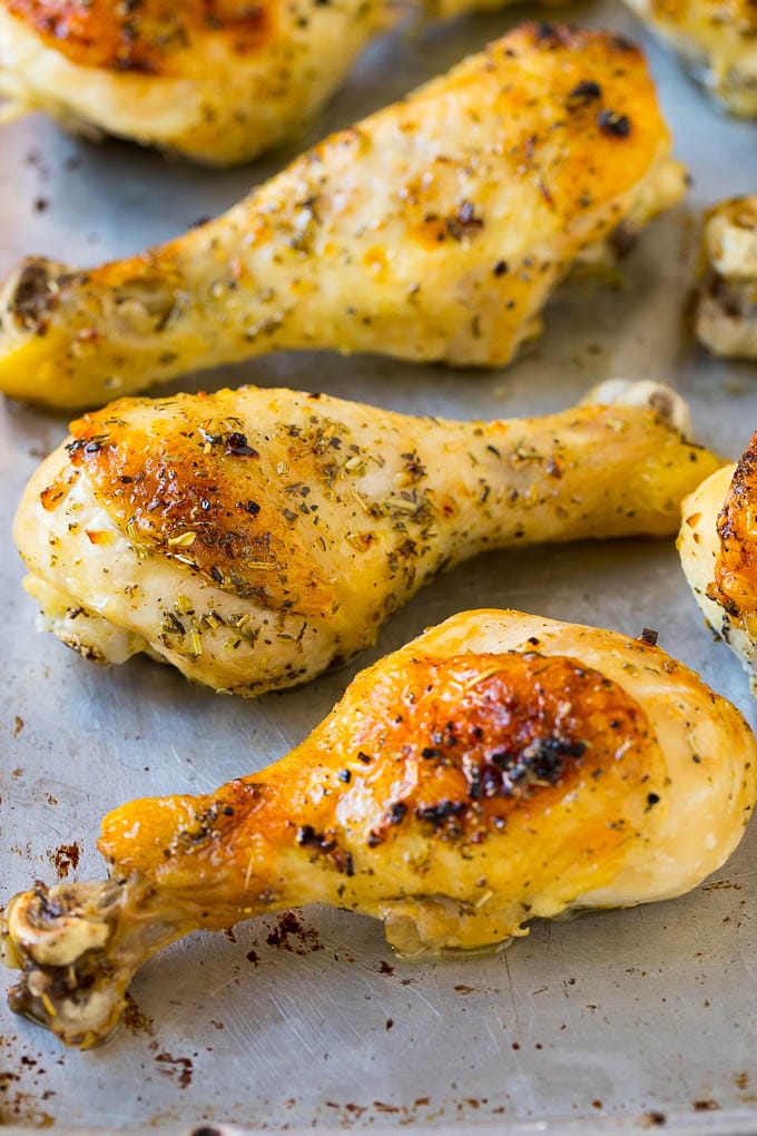 Baked Chicken Drumsticks Recipe | Roasted Chicken Drumsticks | Garlic and Herb Chicken #dinner #chicken #garlic #glutenfree #lowcarb #keto #cleaneating #sadud Baked chicken drumsticks on a sheet pan.