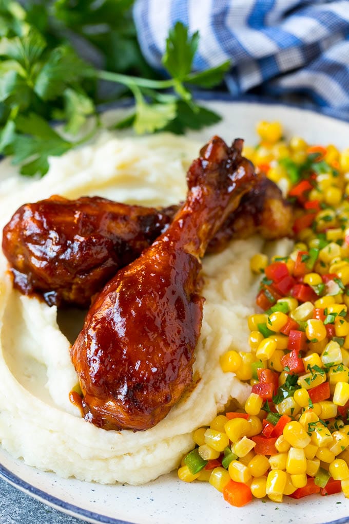 Slow Cooker Chicken Drumsticks Recipe | Crock Pot Chicken Drumsticks | BBQ Chicken Drumsticks #chicken #drumsticks #slowcooker #crockpot #bbq #dinner #sadud Slow cooker chicken drumsticks served with mashed potatoes and corn.