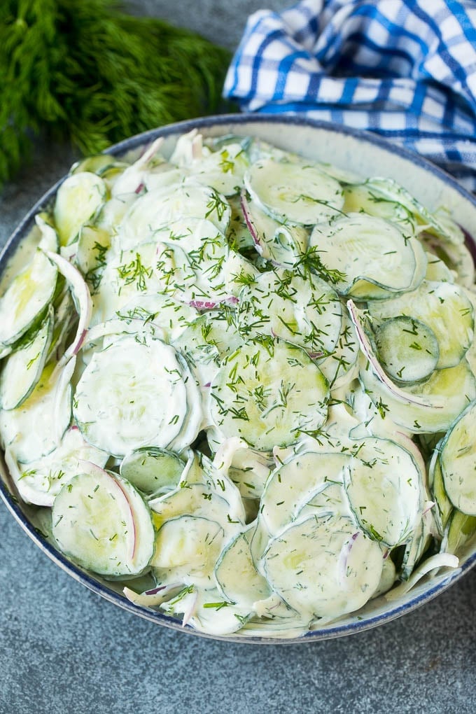Creamy Cucumber Salad Recipe | German Cucumber Salad | Cucumber Salad #cucumber #salad #dinner #lunch #sadud #cucumbersalad Creamy cucumber salad with red onion and dill, topped with fresh herbs for garnish.