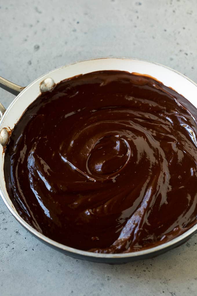 Chocolate Fondue Recipe | Chocolate Sauce | Chocolate Dip #chocolate #dessert #glutenfree #fondue #sadud Melted dip in a skillet.