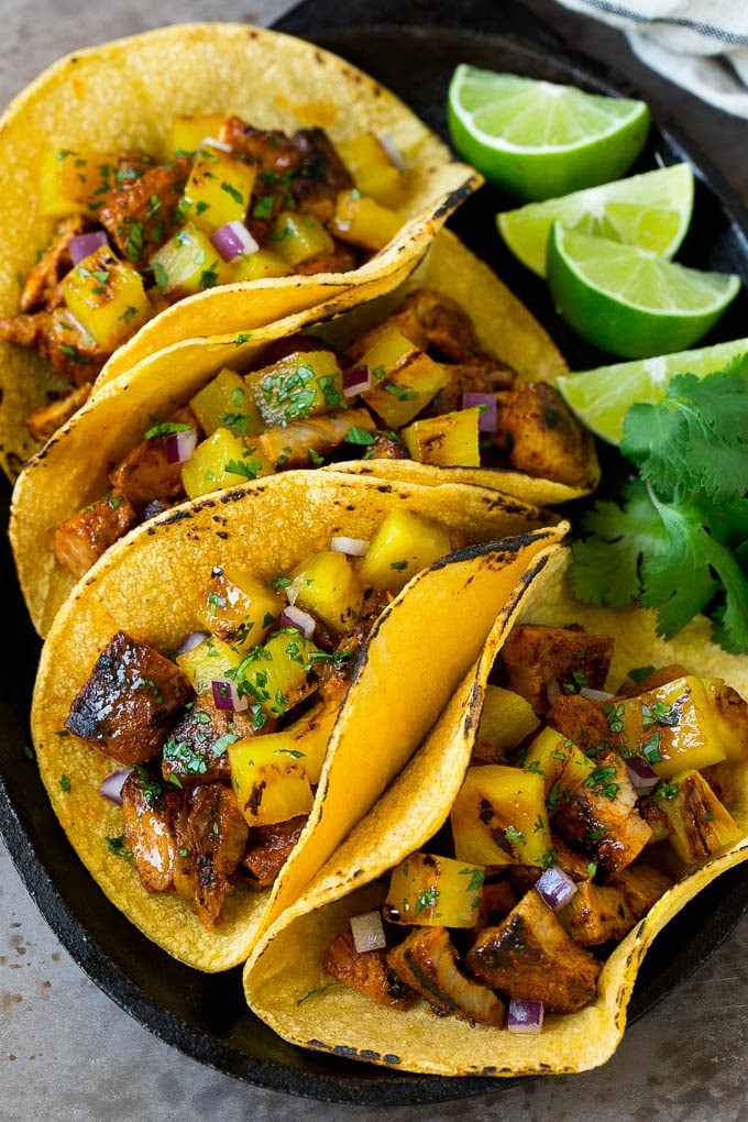 Tacos al Pastor Recipe | Pork Tacos | Mexican Tacos #tacos #pork #pineapple #grilling #tacotuesday #dinner #sadud Tacos al pastor filled with marinated pork and pineapple.