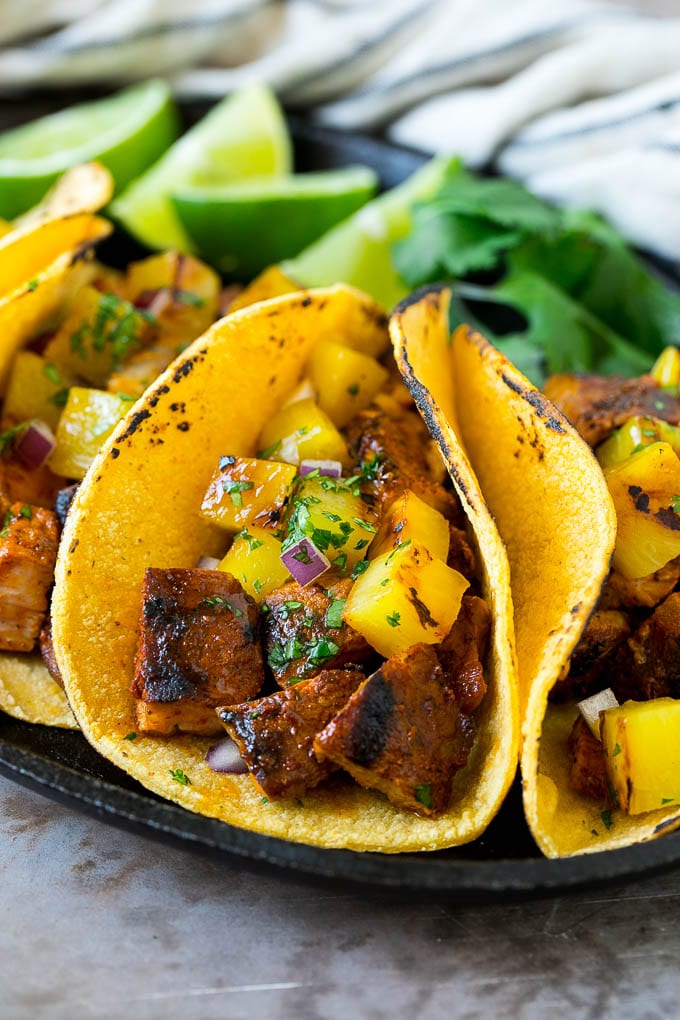 Tacos al Pastor Recipe | Pork Tacos | Mexican Tacos #tacos #pork #pineapple #grilling #tacotuesday #dinner #sadud Tacos al pastor stuffed with grilled pork, pineapple, red onion and cilantro.