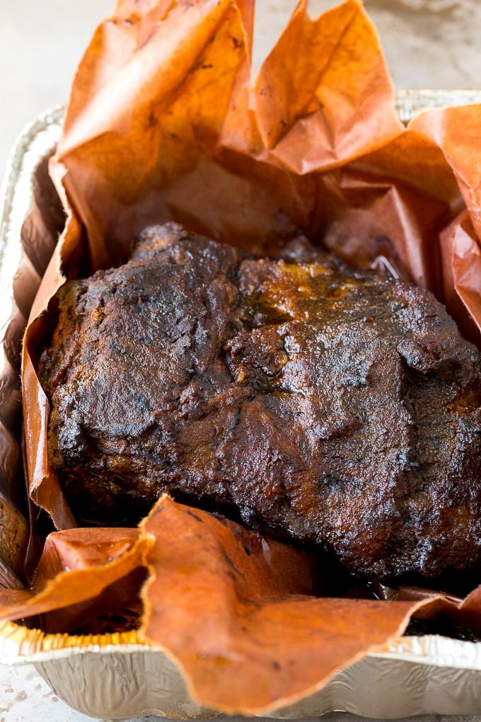 Burnt Ends Recipe | Smoked Brisket | Beef Brisket #brisket #bbq #smoker #beef #dinner #sadud Smoked brisket in a metal pan.