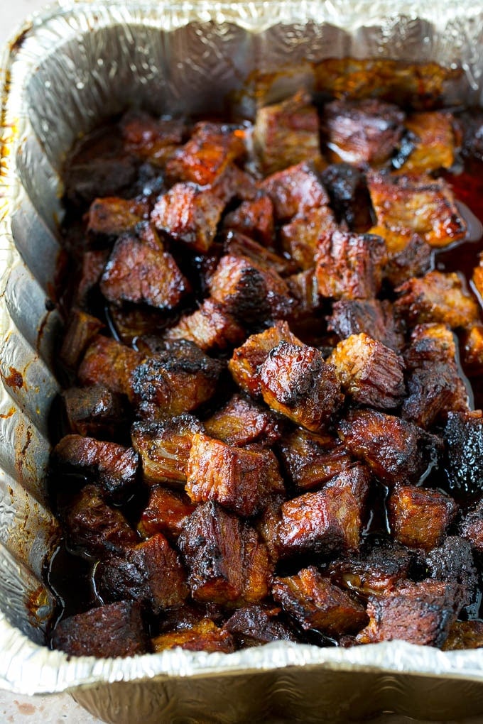 Burnt Ends Recipe | Smoked Brisket | Beef Brisket #brisket #bbq #smoker #beef #dinner #sadud Burnt ends in a foil pan.