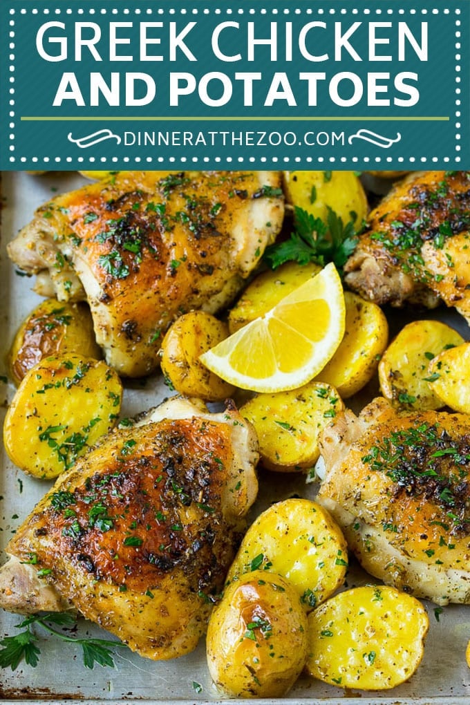 Greek Chicken and Potatoes Recipe | Sheet Pan Dinner | Roasted Chicken Thighs #chicken #chickenthighs #garlic #potatoes #onepotmeal #dinner #sadud #cleaneating