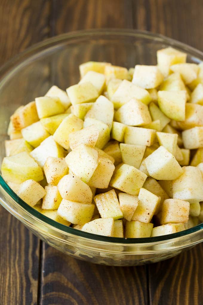Apple Cobbler Recipe | Apple Dessert #apples #cobbler #dessert #baking #fall #sadud Diced apples tossed with cinnamon and sugar.