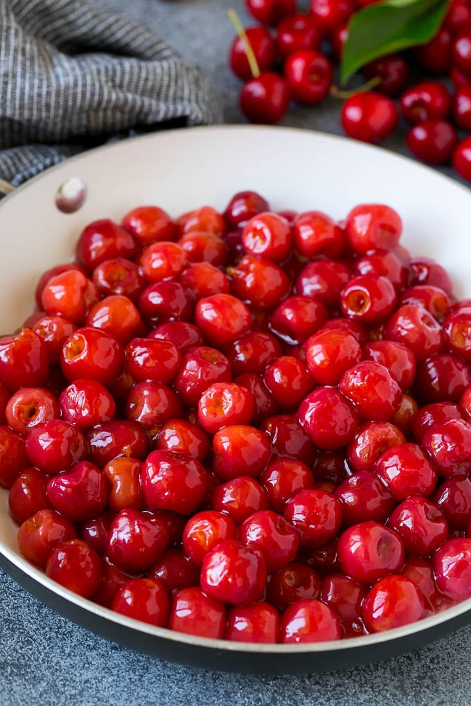 Cherry Pie Filling Recipe #pie #cherries #dessert #sweets #sadud #summer Cooked cherries in a skillet.