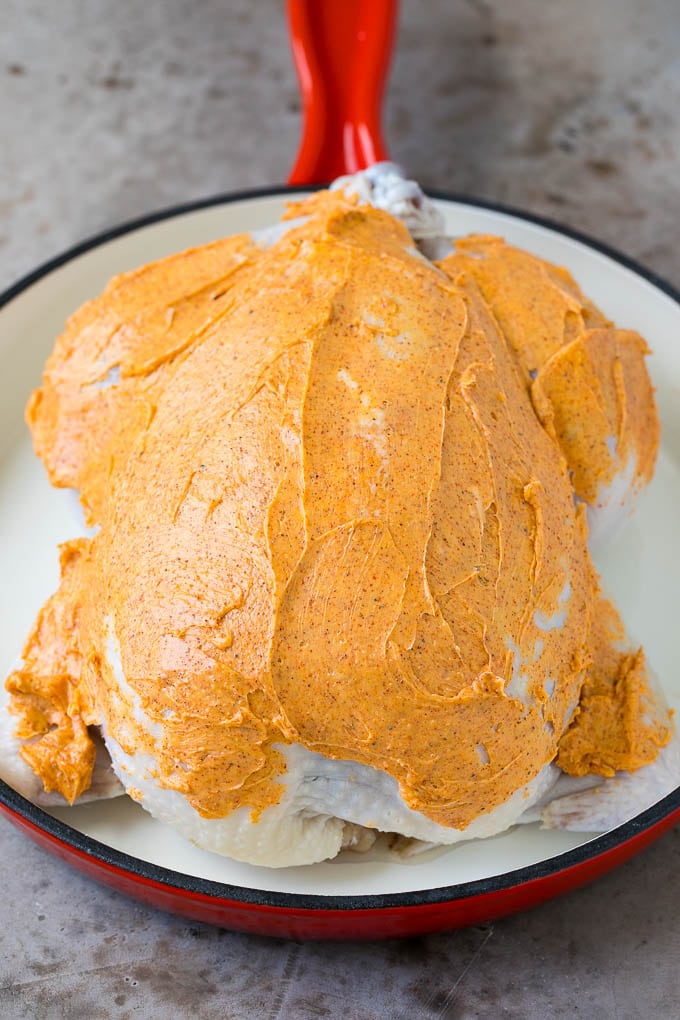 Rotisserie Chicken Recipe | Roasted Chicken #chicken #dinner #sadud #comfortfood Chicken coated in butter and spices.