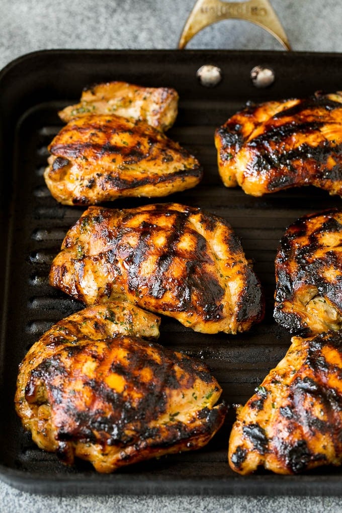 Grilled Chicken Thighs Recipe | Marinated Chicken Thighs #chicken #grilling #marinade #dinner #cilantro #lime #sadud Poultry cooked on a grill pan.