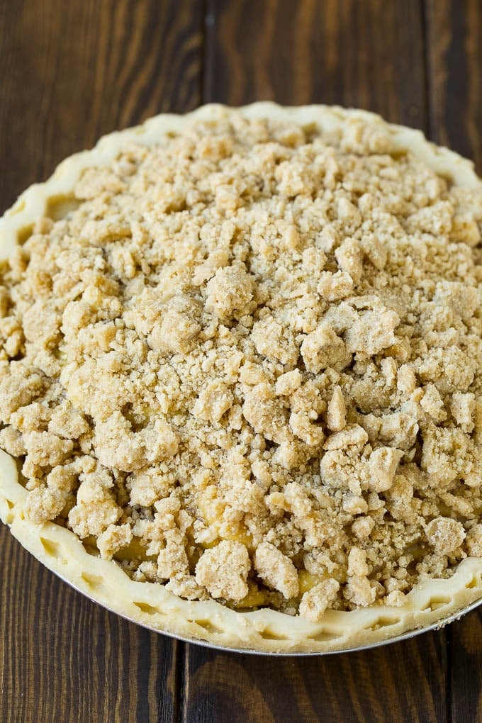 Dutch Apple Pie Recipe | Homemade Apple Pie #pie #apple #dessert #baking #fall #sadud Brown sugar topping on top of an unbaked pie.