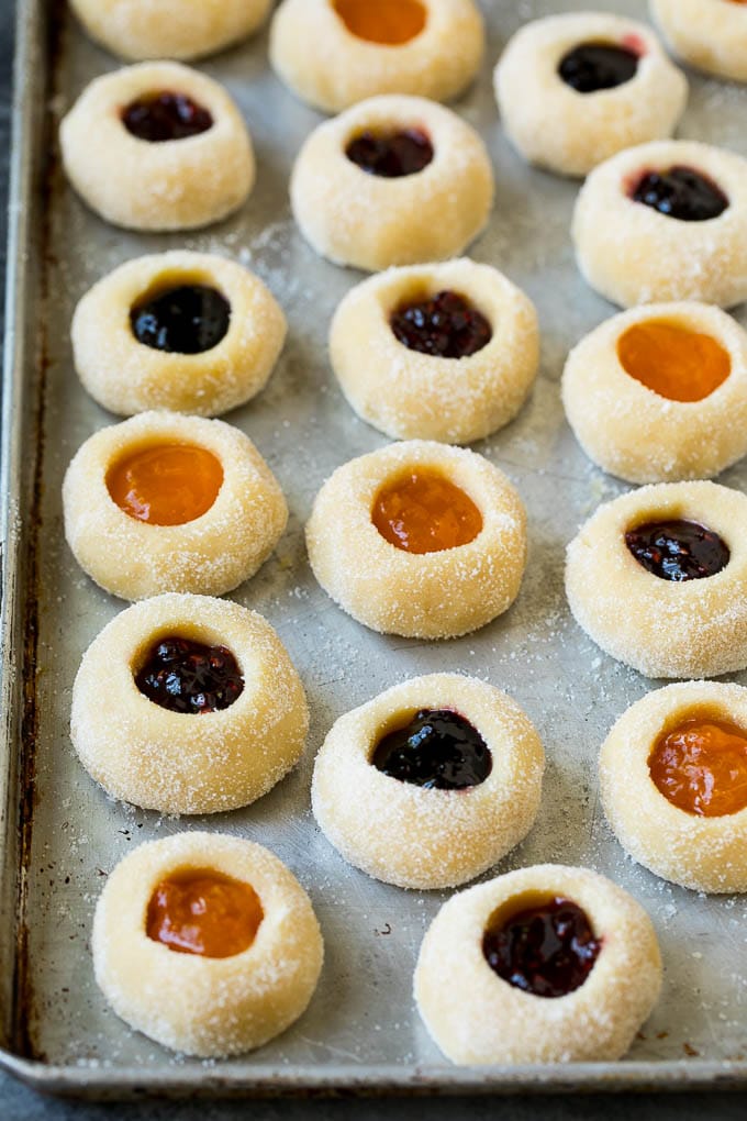 Thumbprint Cookies | Sugar Cookies #cookies #baking #christmas #dessert #sadud Cookie dough filled with fruit jam.