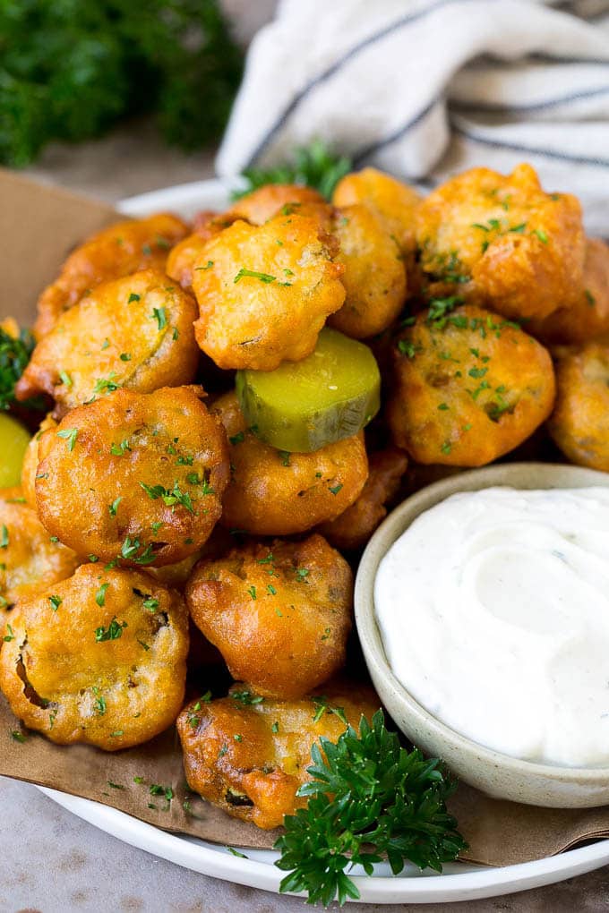 Fried Pickles Recipe #pickles #appetizer #snack #sadud A plate of fried pickles, served with ranch dip.